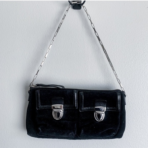 Vtg 90s Y2K Banana Republic genuine suede double pocket baguette mini purse - Picture 1 of 6